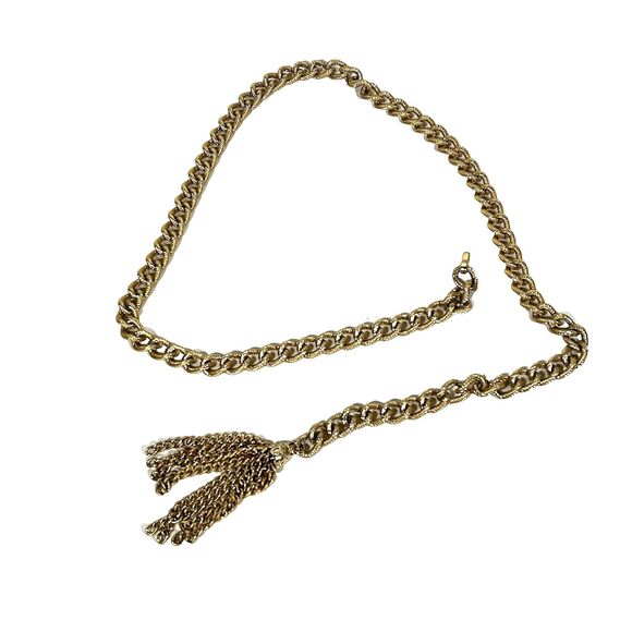 Women's Gold Chain Belt Tassel Statement Accent Metal Classic Traditional - Picture 2 of 6